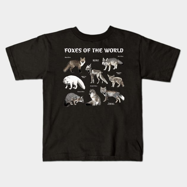 Foxes of the world funny fox animals educational Kids T-Shirt by marcrosendahle